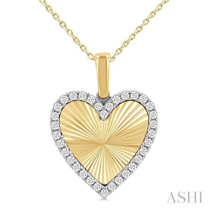 1/4 Ctw Fluted Texture Heart Round Cut Diamond Pirouette Fashion Pendant With Chain in 14K Yellow and White Gold