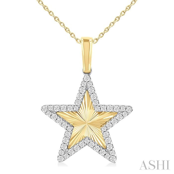 1/4 Ctw Fluted Texture Star Round Cut Diamond Pirouette Fashion Pendant With Chain in 10K Yellow and White Gold