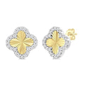 1/5 Ctw Fluted Texture 4-Leaf Clover Round Cut Diamond Pirouette Fashion Stud Earrings in 14K Yellow and White Gold