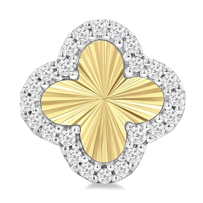 1/5 Ctw Fluted Texture 4-Leaf Clover Round Cut Diamond Pirouette Fashion Stud Earrings in 10K Yellow and White Gold
