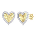 1/5 Ctw Fluted Texture Heart Shape Round Cut Diamond Pirouette Fashion Stud Earrings in 10K Yellow and White Gold