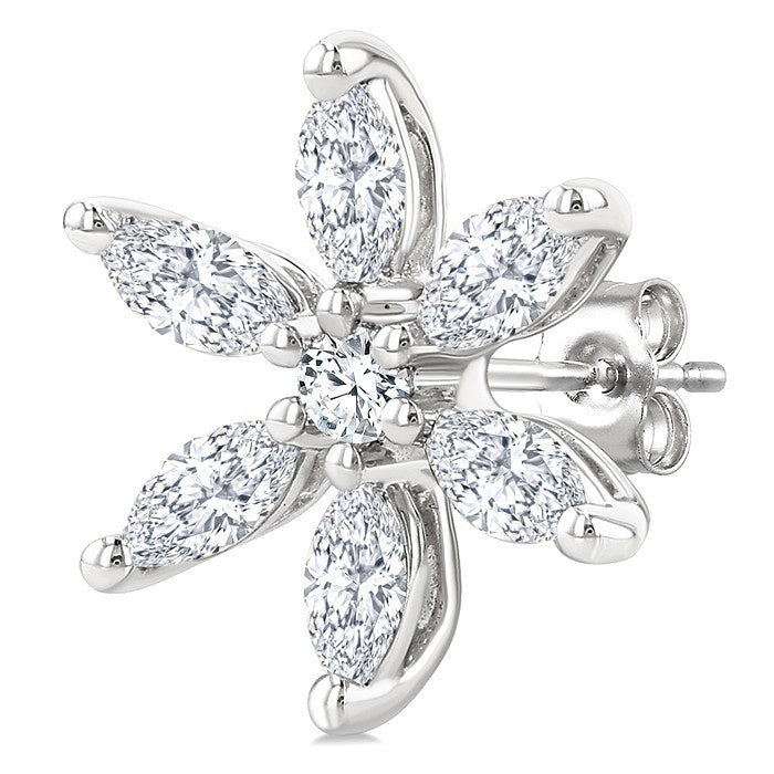 3/8 Ctw Floral Motif Marquise and Round Cut Diamond Fashion Stud Earrings in 14K White Gold