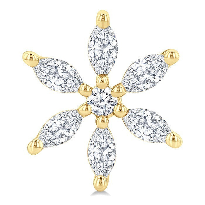 3/8 Ctw Floral Motif Marquise and Round Cut Diamond Fashion Stud Earrings in 14K Yellow Gold