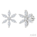 3/8 Ctw Floral Motif Marquise and Round Cut Diamond Fashion Stud Earrings in 14K White Gold