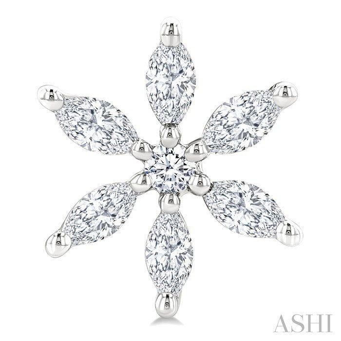 3/8 Ctw Floral Motif Marquise and Round Cut Diamond Fashion Stud Earrings in 14K White Gold