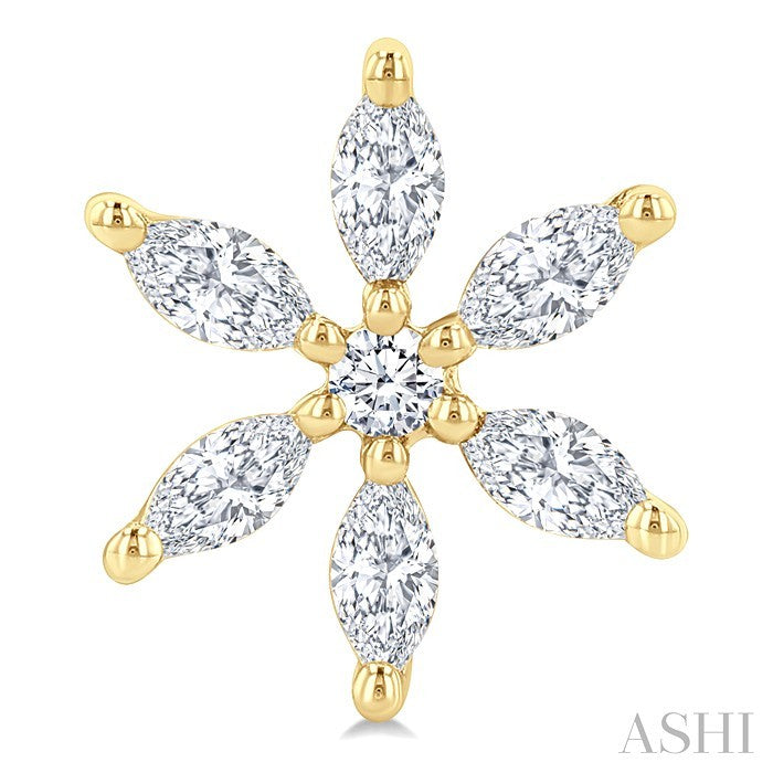 3/8 Ctw Floral Motif Marquise and Round Cut Diamond Fashion Stud Earrings in 14K Yellow Gold