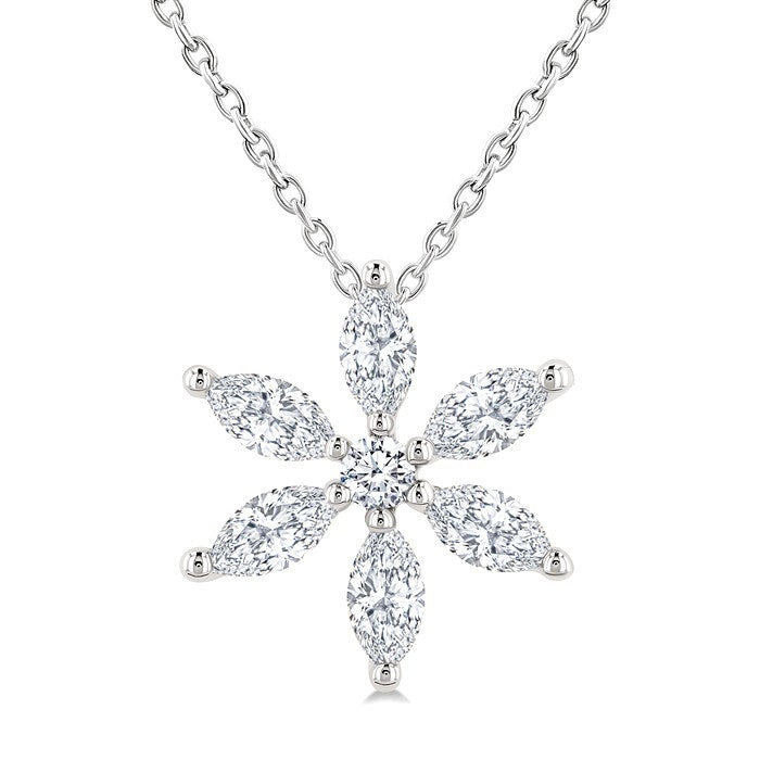 1/3 Ctw Floral Motif Marquise and Round Cut Diamond Fashion Pendant With Chain in 14K White Gold
