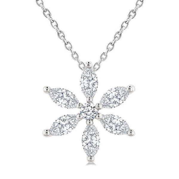 1/3 Ctw Floral Motif Marquise and Round Cut Diamond Fashion Pendant With Chain in 14K White Gold