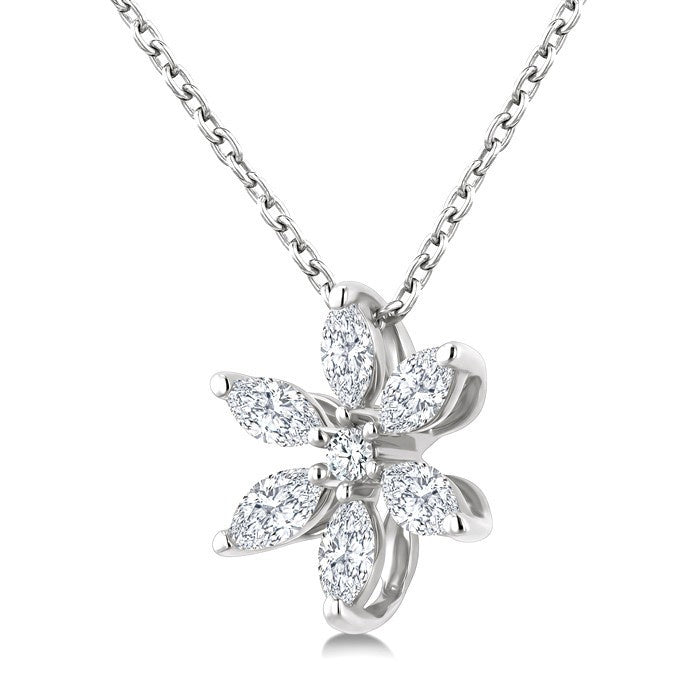 1/3 Ctw Floral Motif Marquise and Round Cut Diamond Fashion Pendant With Chain in 14K White Gold