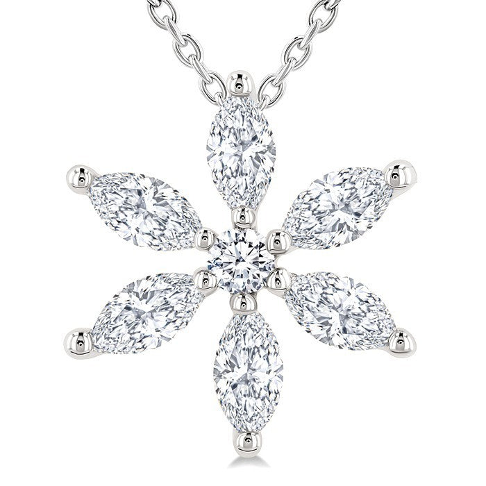 1/3 Ctw Floral Motif Marquise and Round Cut Diamond Fashion Pendant With Chain in 14K White Gold