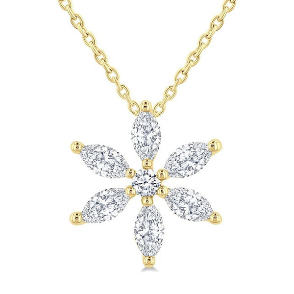 1/3 Ctw Floral Motif Marquise and Round Cut Diamond Fashion Pendant With Chain in 14K Yellow Gold