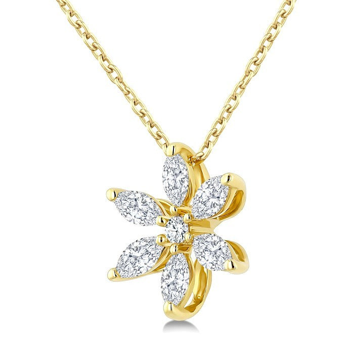 1/3 Ctw Floral Motif Marquise and Round Cut Diamond Fashion Pendant With Chain in 14K Yellow Gold