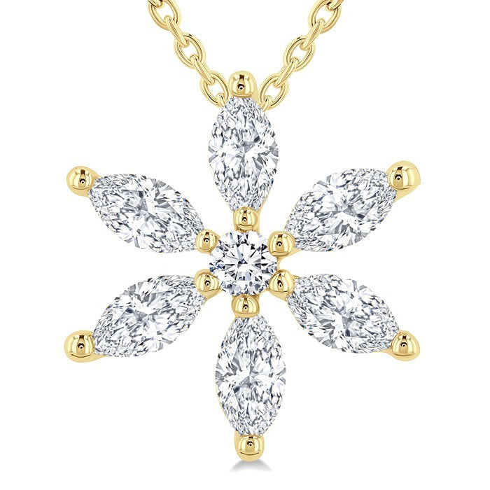 1/3 Ctw Floral Motif Marquise and Round Cut Diamond Fashion Pendant With Chain in 14K Yellow Gold