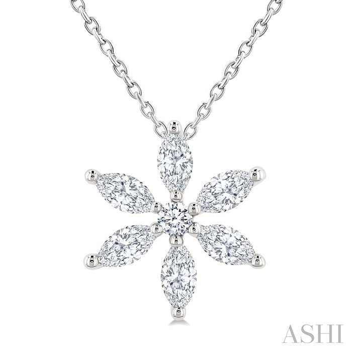 1/3 Ctw Floral Motif Marquise and Round Cut Diamond Fashion Pendant With Chain in 14K White Gold