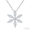 1/3 Ctw Floral Motif Marquise and Round Cut Diamond Fashion Pendant With Chain in 14K White Gold