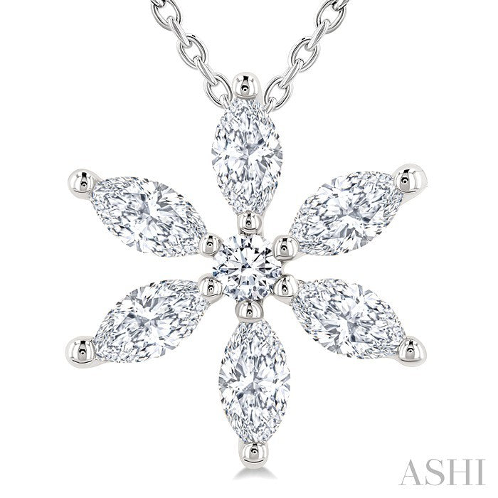 1/3 Ctw Floral Motif Marquise and Round Cut Diamond Fashion Pendant With Chain in 14K White Gold