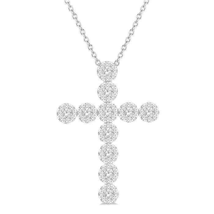 2 Ctw Shine Bright Round Cut Diamond Cross Pendant in 14K White Gold with chain