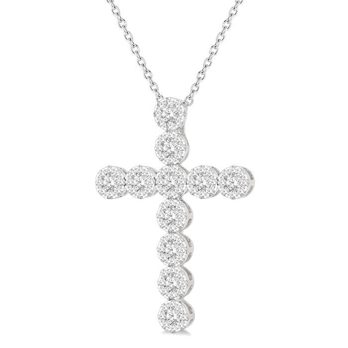 2 Ctw Shine Bright Round Cut Diamond Cross Pendant in 14K White Gold with chain
