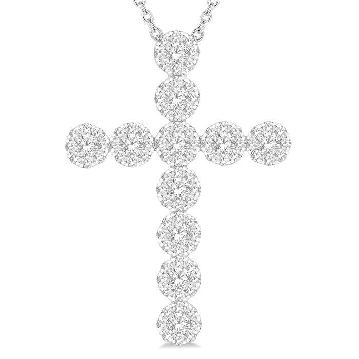 2 Ctw Shine Bright Round Cut Diamond Cross Pendant in 14K White Gold with chain