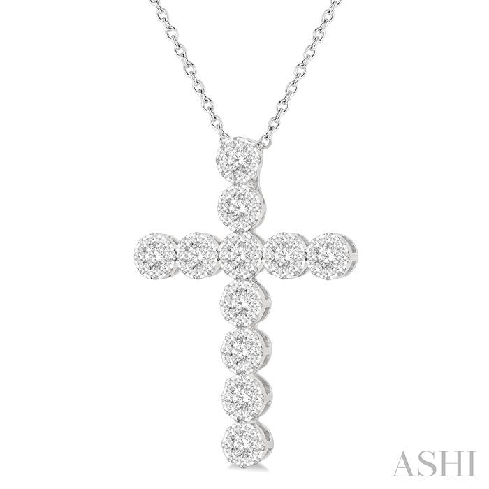 2 Ctw Shine Bright Round Cut Diamond Cross Pendant in 14K White Gold with chain