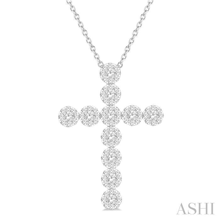 2 Ctw Shine Bright Round Cut Diamond Cross Pendant in 14K White Gold with chain