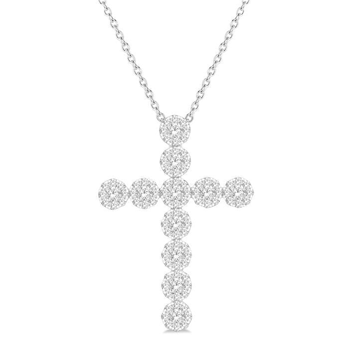1 Ctw Shine Bright Round Cut Diamond Cross Pendant in 14K White Gold with chain