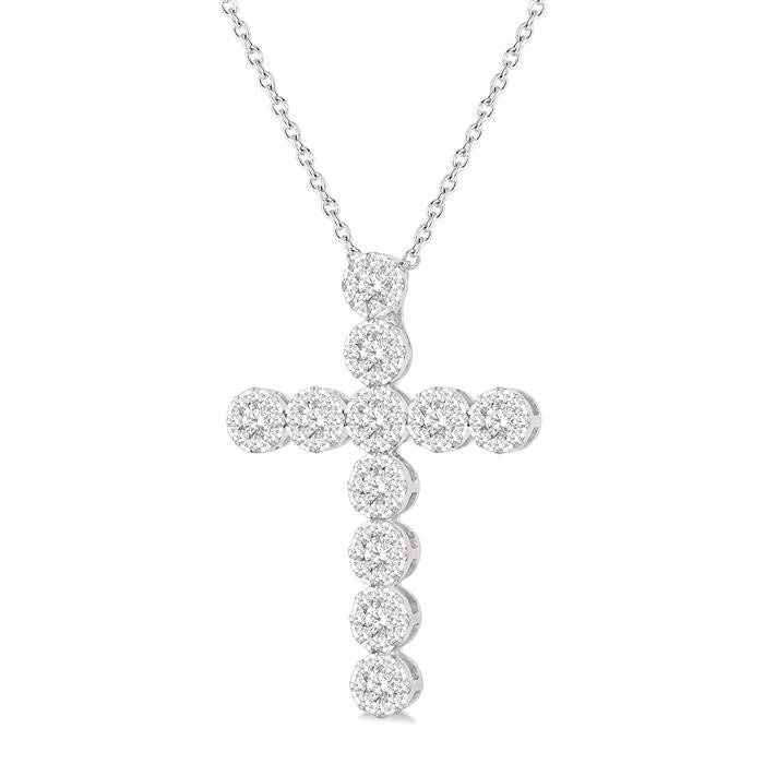1 Ctw Shine Bright Round Cut Diamond Cross Pendant in 14K White Gold with chain