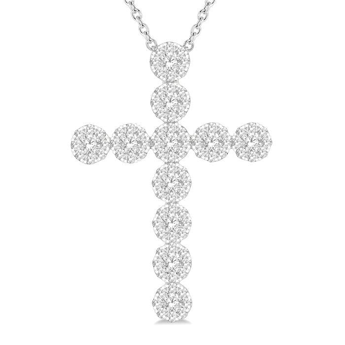 1 Ctw Shine Bright Round Cut Diamond Cross Pendant in 14K White Gold with chain
