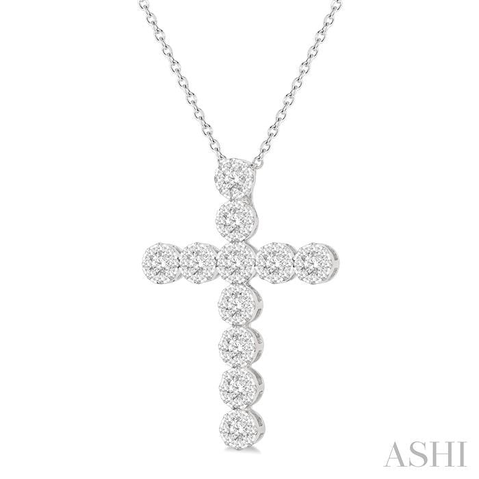 1 Ctw Shine Bright Round Cut Diamond Cross Pendant in 14K White Gold with chain