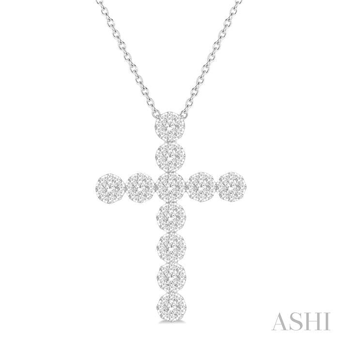 1 Ctw Shine Bright Round Cut Diamond Cross Pendant in 14K White Gold with chain