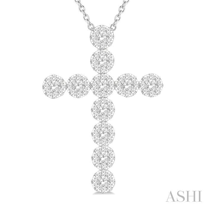 1 Ctw Shine Bright Round Cut Diamond Cross Pendant in 14K White Gold with chain
