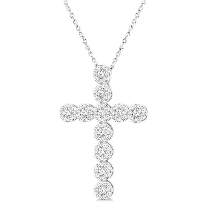 3/4 Ctw Shine Bright Round Cut Diamond Cross Pendant in 14K White Gold with Chain