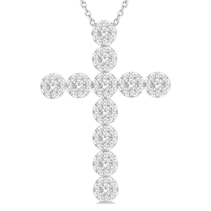 3/4 Ctw Shine Bright Round Cut Diamond Cross Pendant in 14K White Gold with Chain