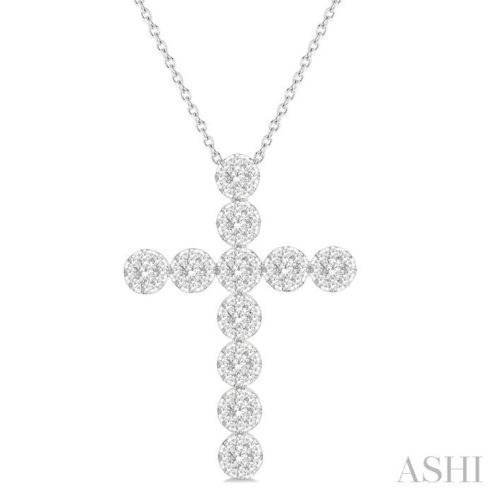 3/4 Ctw Shine Bright Round Cut Diamond Cross Pendant in 14K White Gold with Chain