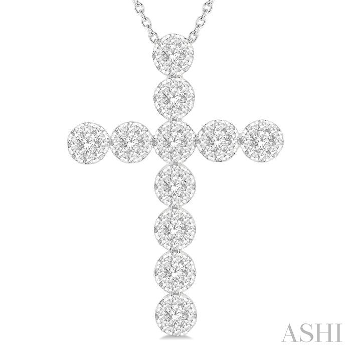 3/4 Ctw Shine Bright Round Cut Diamond Cross Pendant in 14K White Gold with chain
