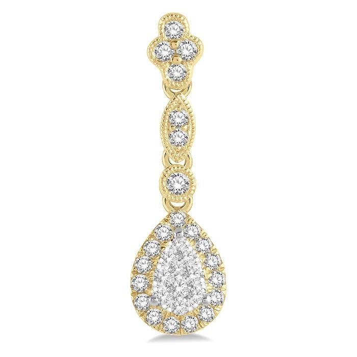 5/8 Ctw Pear Shape Halo Shine Bright Round Cut Diamond Earrings in 14K Yellow and White Gold