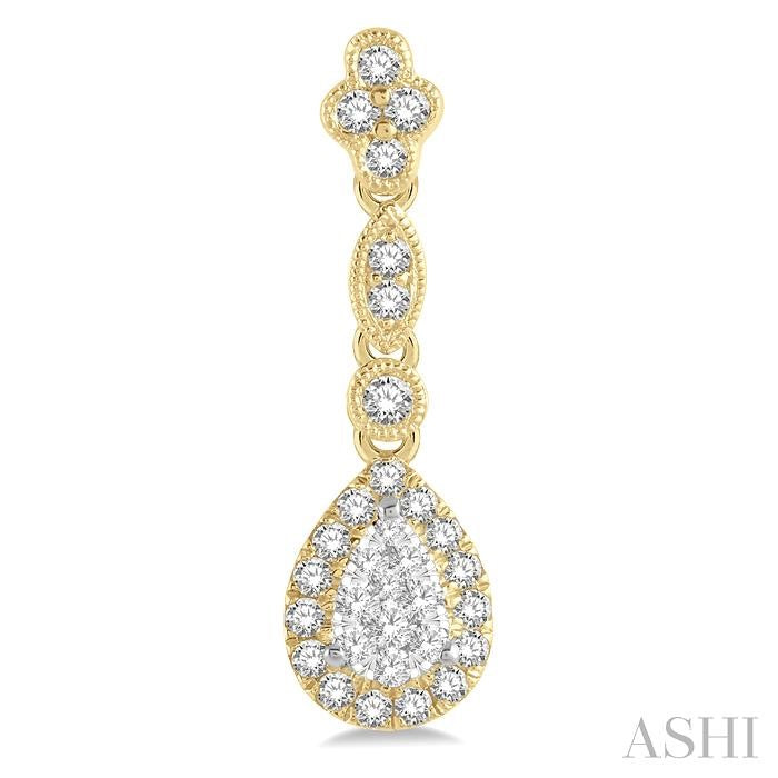 5/8 Ctw Pear Shape Halo Shine Bright Round Cut Diamond Earrings in 14K Yellow and White Gold