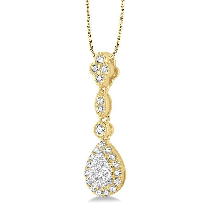 3/8 Ctw Pear Shape Halo Shine Bright Round Cut Diamond Pendant With Chain in 14K Yellow and White Gold