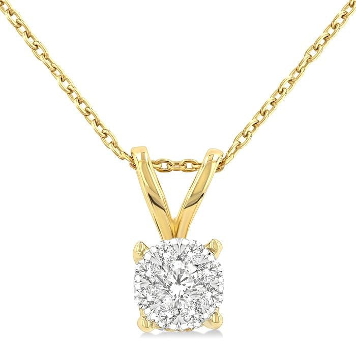 1/3 Ctw Shine Bright Chevron Bail Round Cut Diamond Solitaire Pendant With Chain in 14K Yellow and White Gold