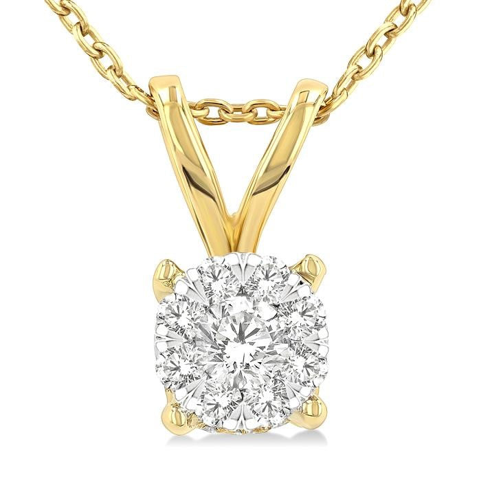 1/3 Ctw Shine Bright Chevron Bail Round Cut Diamond Solitaire Pendant With Chain in 14K Yellow and White Gold
