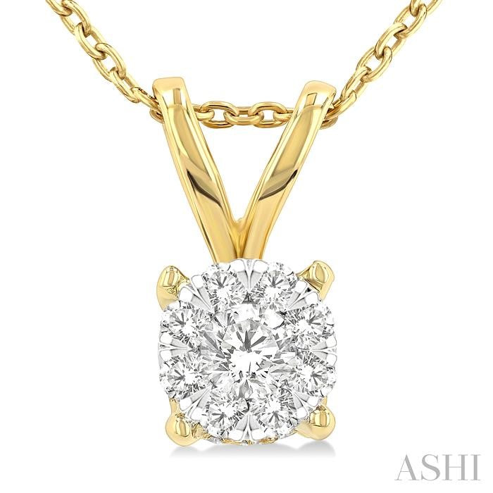 1/3 Ctw Shine Bright Chevron Bail Round Cut Diamond Solitaire Pendant With Chain in 14K Yellow and White Gold