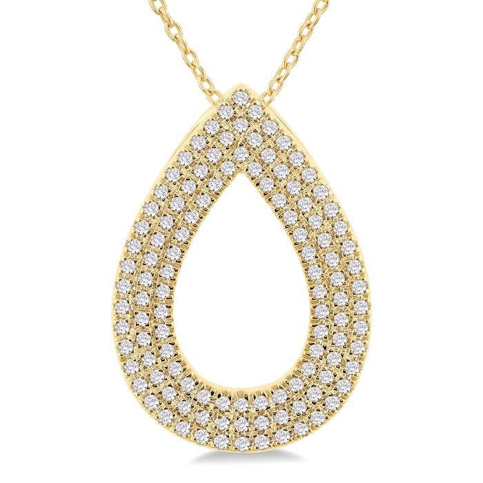 Pear Shape Three Row Diamond Fashion Pendant