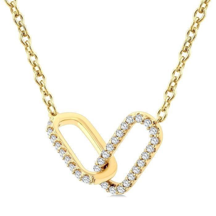 1/4 Ctw Round Cut Diamond Paperclip Interlock Fashion Pendant With Chain in 10K Yellow Gold