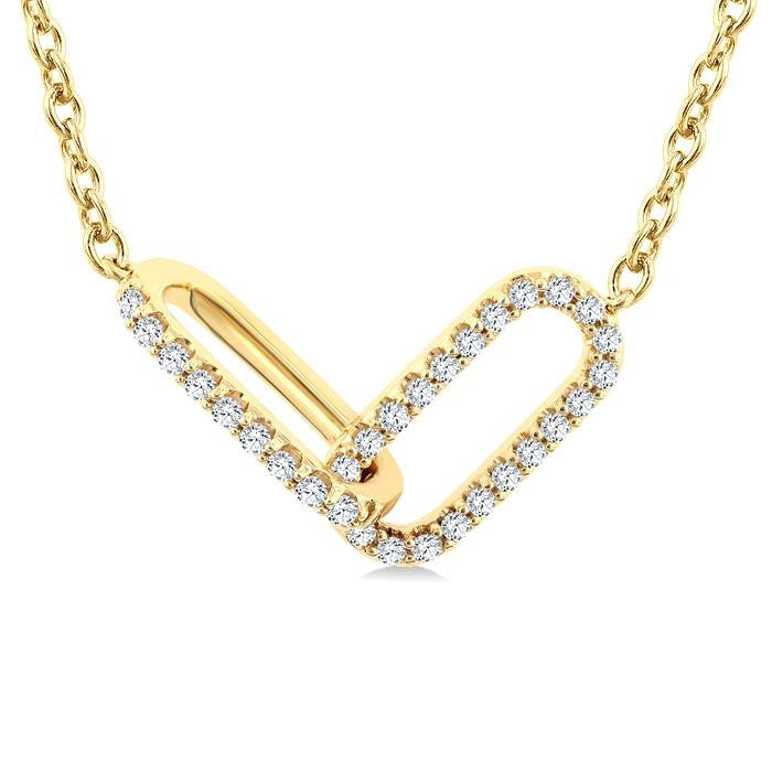 1/4 Ctw Round Cut Diamond Paperclip Interlock Fashion Pendant With Chain in 10K Yellow Gold