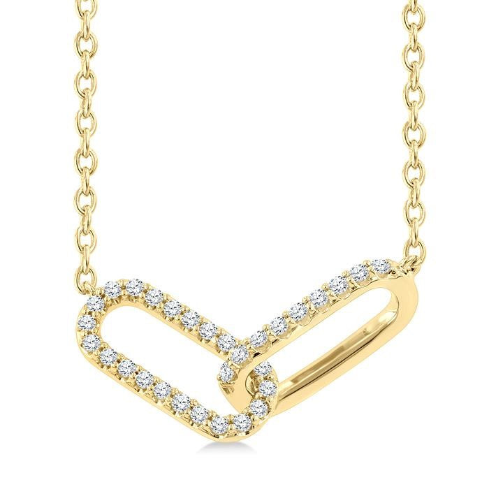 1/8 Ctw Round Cut Diamond Interlocked Paperclip Fashion Petite Pendant With Chain in 10K Yellow Gold