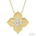 1/5 Ctw Floral Medallion Round Cut Diamond Fashion Pendant With Chain in 10K Yellow Gold