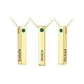 2.50 MM Round Shape Emerald 'Isabella, Jessica, Michael' Precious Engraved Bar Name Pendant With Chain in 14K Yellow Gold