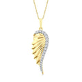 1/5 Ctw Fluted Texture Angel Wing Round Cut Diamond Pirouette Fashion Pendant With Chain in 10K Yellow Gold