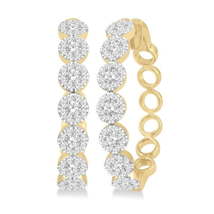 1 1/2 Ctw Round Cut Shine Bright Diamond Hoop Earrings in 14K Yellow and White Gold