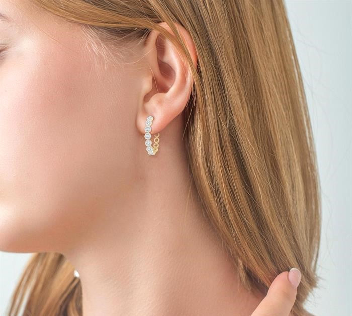 1 1/2 Ctw Round Cut Shine Bright Diamond Hoop Earrings in 14K Yellow and White Gold